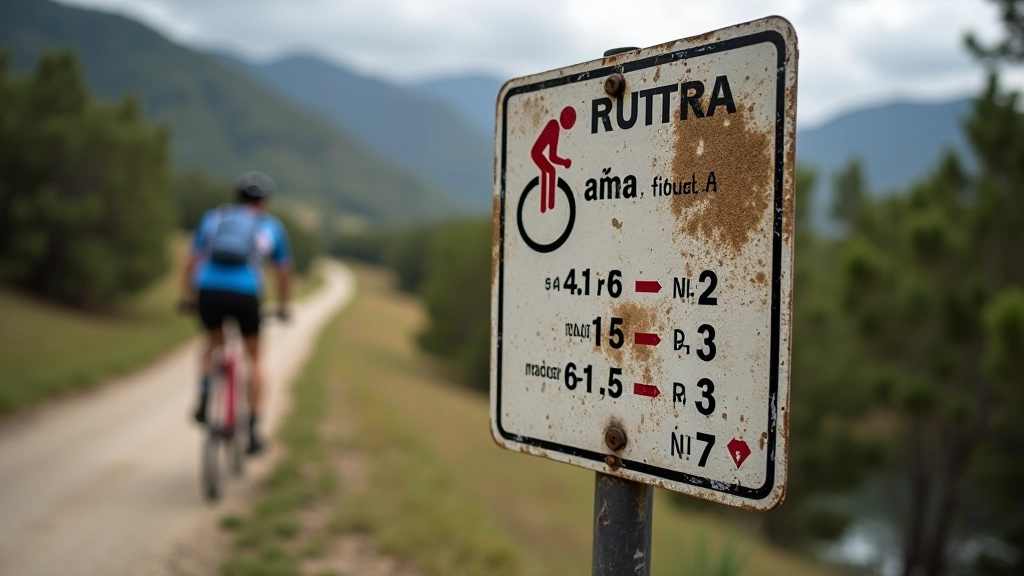 Señalización clara de ruta ciclista con información de distancia y dificultad